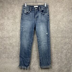 Petra153‎ Distressed Straight Blue Denim Jeans Women Cuffed Hem Pockets 3/25
